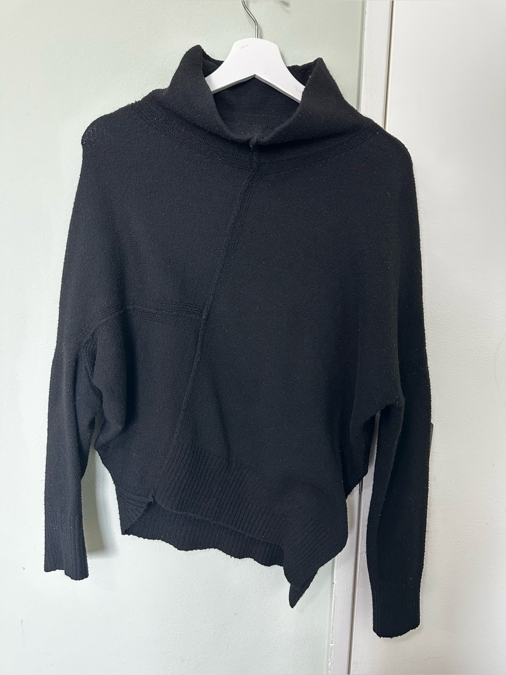 Elan Black Asymmetric Turtleneck Sweater